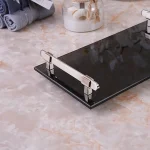 سینی چیدمان اکسسوری برنج کف شیشه ای رنگ استیل براق - Image 2