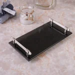 سینی چیدمان اکسسوری برنج کف شیشه ای رنگ استیل براق - Image 3