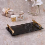 سینی چیدمان اکسسوری برنج کف شیشه ای رنگ طلایی براق