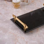سینی چیدمان اکسسوری برنج کف شیشه ای رنگ طلایی براق - Image 2