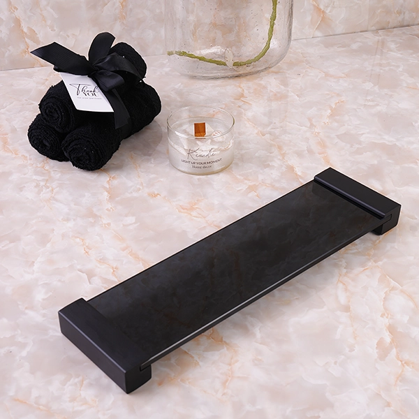 DSC02342 سینی شیشه ای چیدمان اکسسوری با یراق برنج رنگ مشکی - Image 1