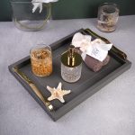 سینی چرمی با دسته برنجی رنگ طوسی