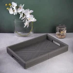 سینی چرمی دسته دار رنگ طوسی