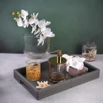 سینی چرمی دسته دار رنگ طوسی