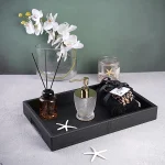 سینی چرمی دسته مخفی  دکوراتیو چیدمان اکسسوری رنگ مشکی 