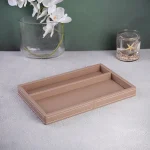 سینی چرمی دو خونه دکوراتیو چیدمان اکسسوری رنگ کرم - Image 2