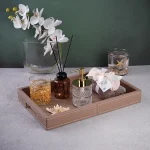 سینی چرمی دسته مخفی  دکوراتیو چیدمان اکسسوری رنگ کرم